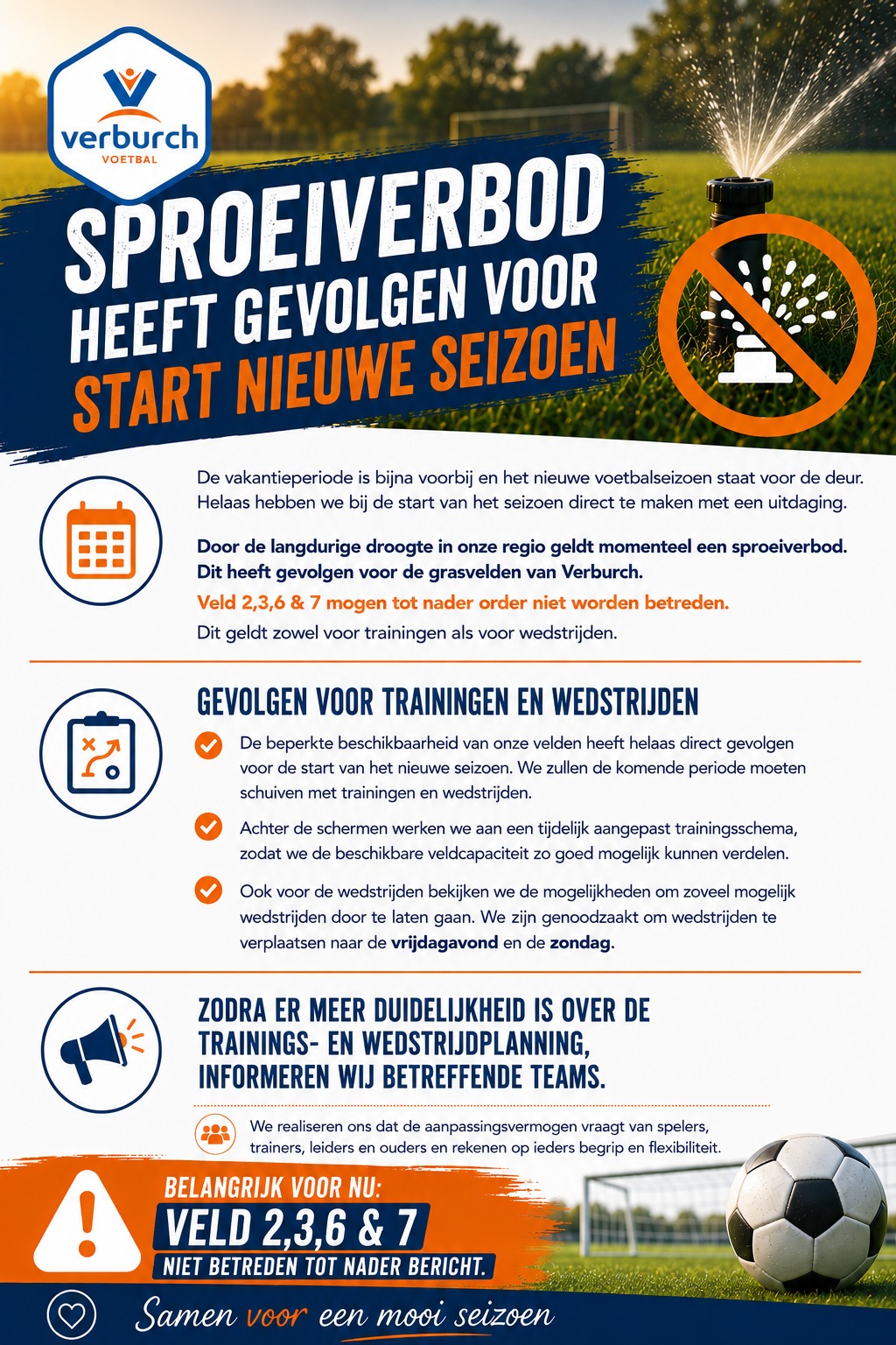 Sproeiverbod heeft gevolgen voor start nieuwe seizoen
