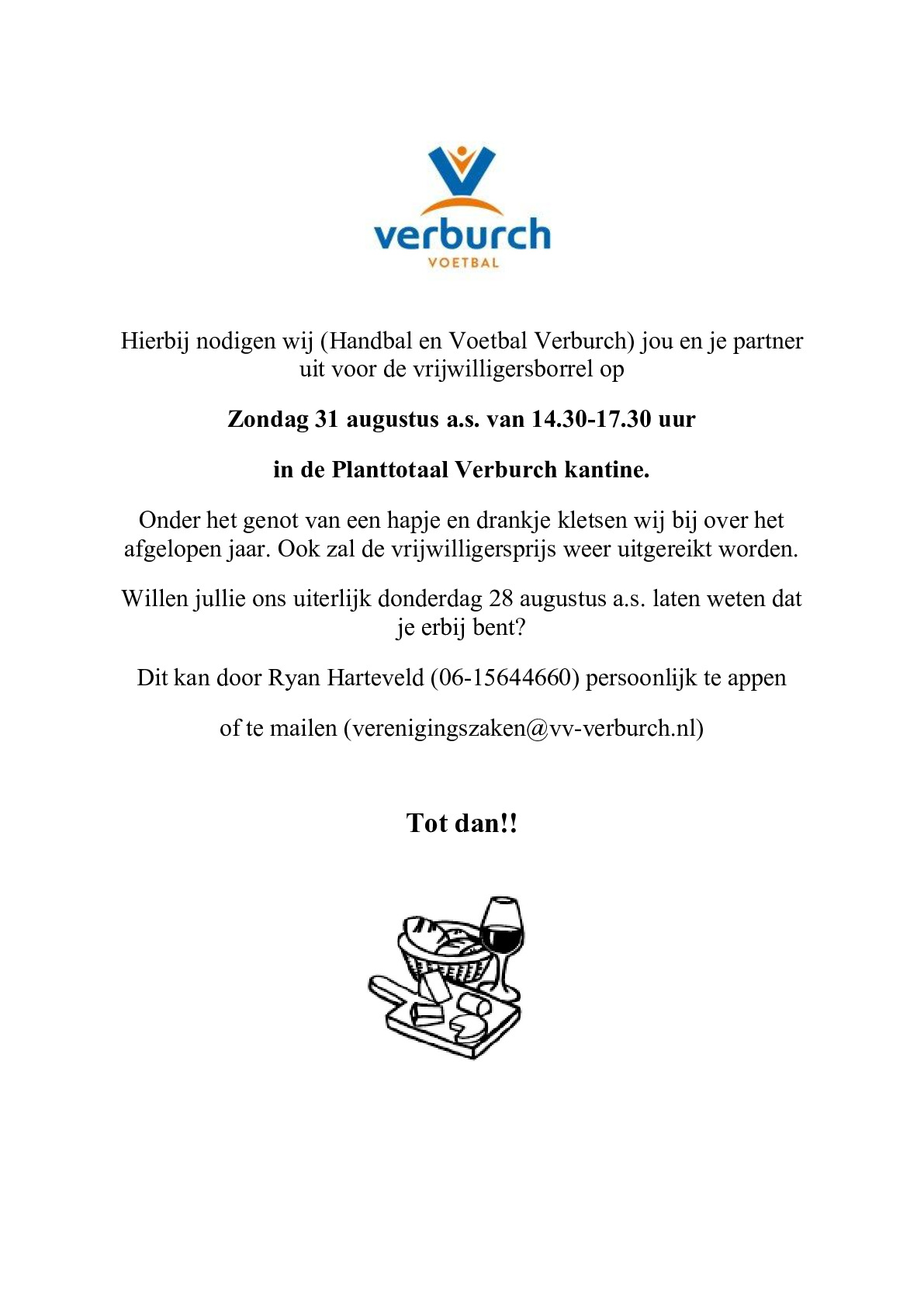 Vrijwilligersborrel op zondag 31 augustus 2025